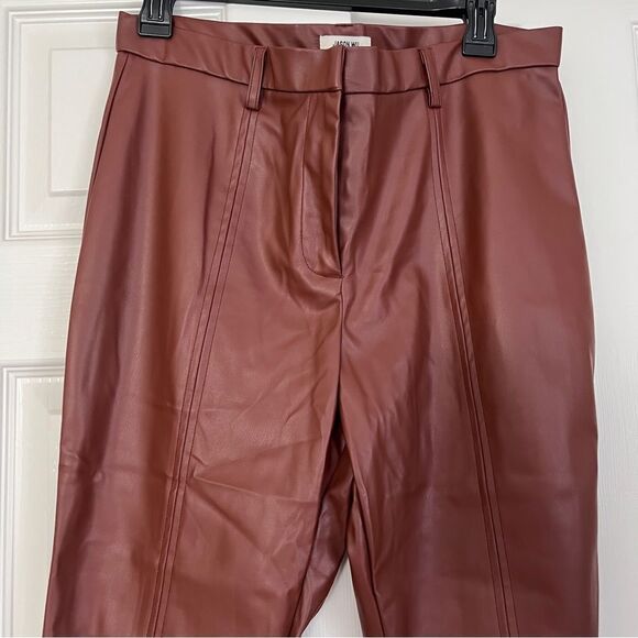 Jason Wu Skinny Slim Pants Brown Slit Hem Faux Leather Large NWT MSRP $168 - Picture 2 of 7